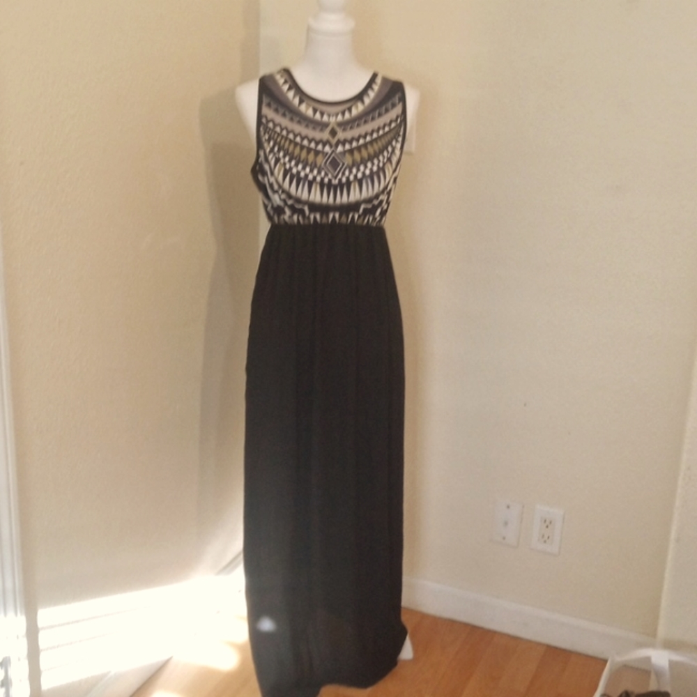 Black and green geometric Aztec AZbro maxi dress with empire waist